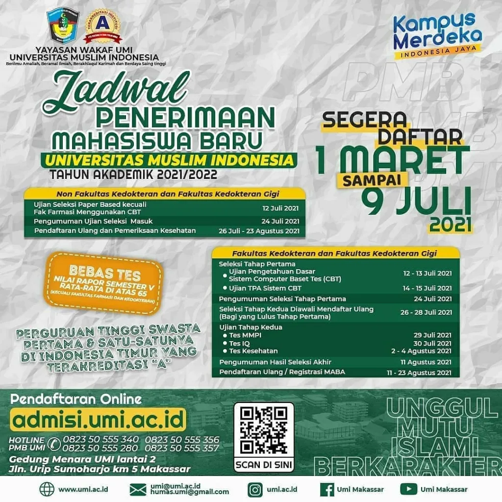 Jadwal pendaftaran mahasiswa baru UMI
